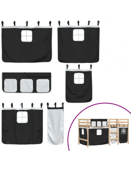 Letto a Soppalco con Tende Bambini Bianco e Nero 80x200 cm Pino