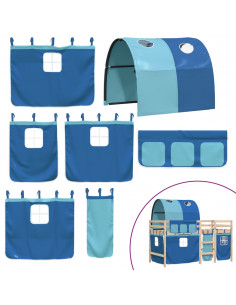 Letto a Soppalco con Tunnel Bambini Blu 80x200cm Massello Pino 2