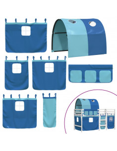 Letto a Soppalco con Tunnel Bambini Blu 90x190cm Massello Pino 2