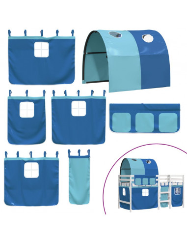 Letto a Soppalco con Tunnel Bambini Blu 90x190cm Massello Pino