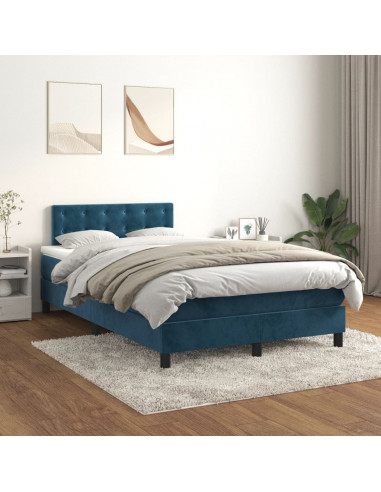 Giroletto a Molle con Materasso Blu Scuro 120x190 cm in Velluto