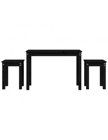 Tavolini a Incastro 3 pz Nero in Legno Massello di Pino