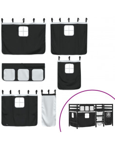 Letto a Soppalco con Tende Bambini Bianco e Nero 80x200 cm Pino 2