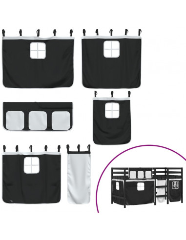 Letto a Soppalco con Tende Bambini Bianco e Nero 80x200 cm Pino