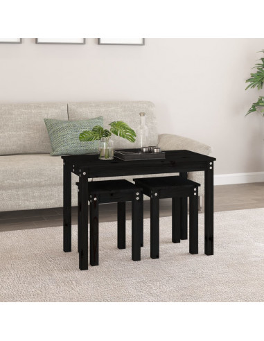 Tavolini a Incastro 3 pz Nero in Legno Massello di Pino