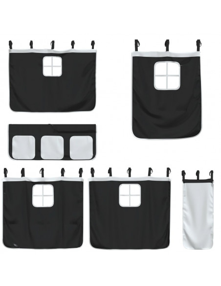 Letto a Soppalco con Tende Bambini Bianco e Nero 80x200 cm Pino
