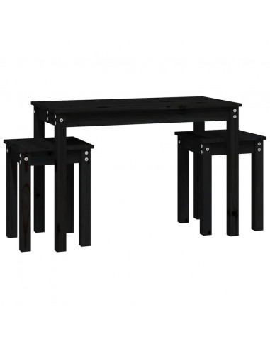 Tavolini a Incastro 3 pz Nero in Legno Massello di Pino