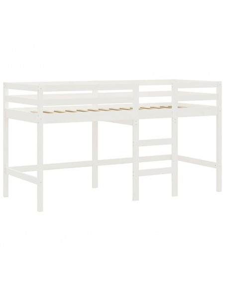 Letto a Soppalco con Tende Bambini Blu 90x200 cm Massello Pino