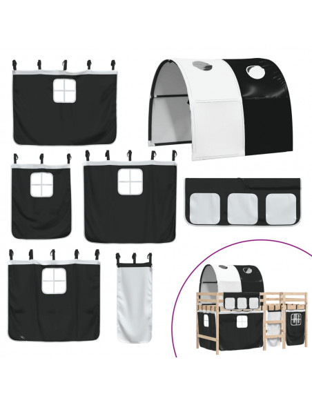 Letto a Soppalco con Tunnel Bambini Bianco e Nero 80x200cm Pino