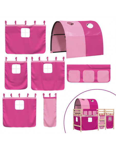Letto a Soppalco con Tunnel Bambini Rosa 80x200cm Massello Pino