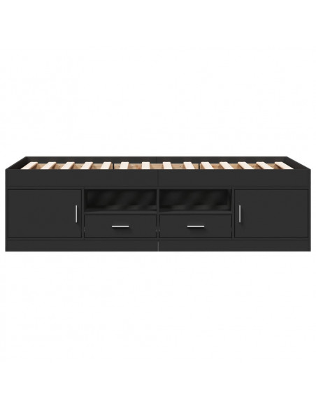 Divano Letto con Cassetti Nero 75x190 cm in Legno Multistrato