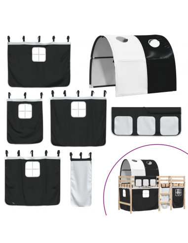Letto a Soppalco con Tunnel Bambini Bianco e Nero 90x200cm Pino