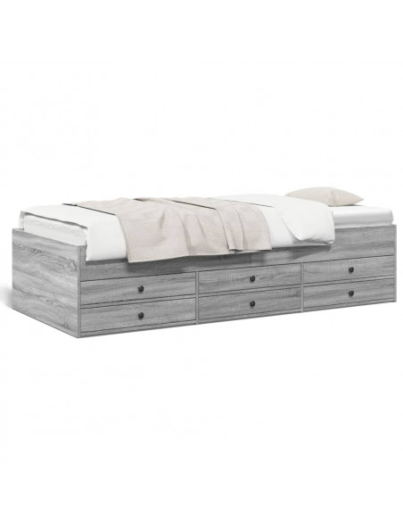 Divano Letto con Cassetti Grigio Sonoma 90x190 cm Multistrato
