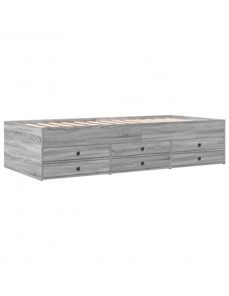 Divano Letto con Cassetti Grigio Sonoma 90x190 cm Multistrato