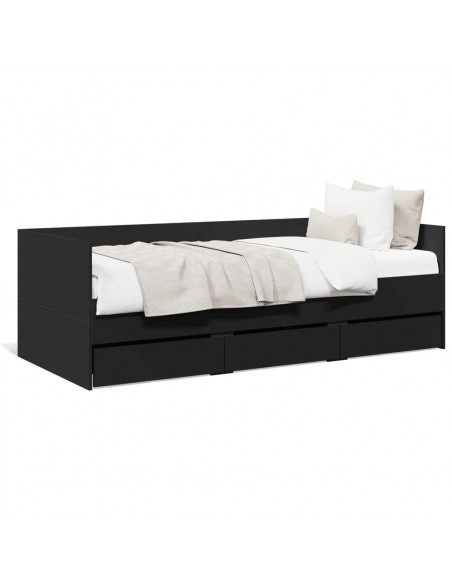 Divano Letto con Cassetti Nero 75x190 cm in Legno Multistrato