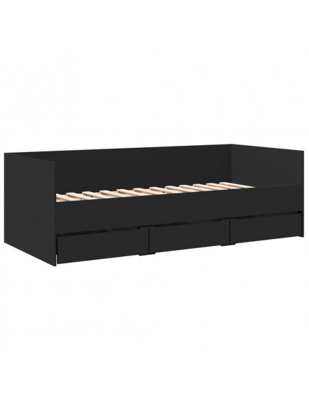 Divano Letto con Cassetti Nero 75x190 cm in Legno Multistrato