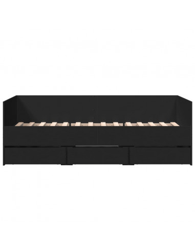 Divano Letto con Cassetti Nero 75x190 cm in Legno Multistrato