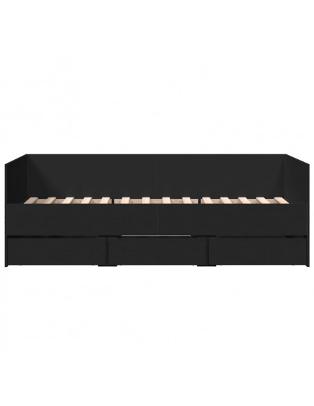 Divano Letto con Cassetti Nero 75x190 cm in Legno Multistrato