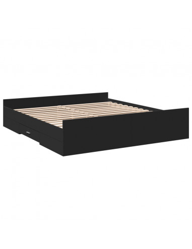 Giroletto con Cassetti Nero 200x200 cm in Legno Multistrato