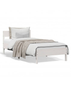 Giroletto con Testiera Bianco 90x200 cm Legno Massello di Pino 2