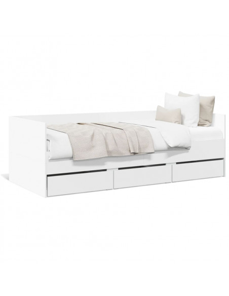 Divano Letto con Cassetti Bianco 100x200cm in Legno Multistrato