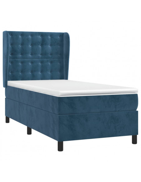 Giroletto a Molle con Materasso Blu Scuro 90x190 cm in Velluto