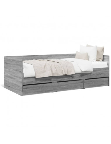 Divano Letto con Cassetti Grigio Sonoma 90x200 cm Multistrato