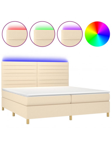 Letto a Molle Materasso e LED bianco 200x200cm in Tessuto