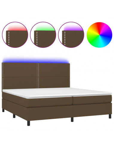 Letto a Molle Materasso e LED Marronescuro 200x200cm in Tessuto