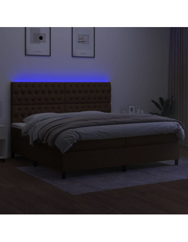 Letto a Molle Materasso e LED Marronescuro 200x200cm in Tessuto