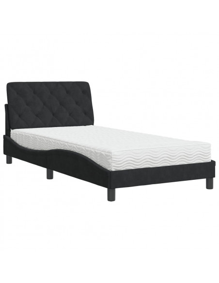 Letto con Materasso Nero 100x200 cm in Velluto