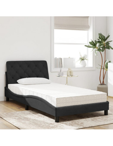 Letto con Materasso Nero 100x200 cm in Velluto