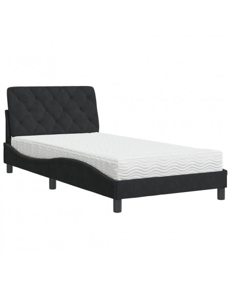 Letto con Materasso Nero 100x200 cm in Velluto