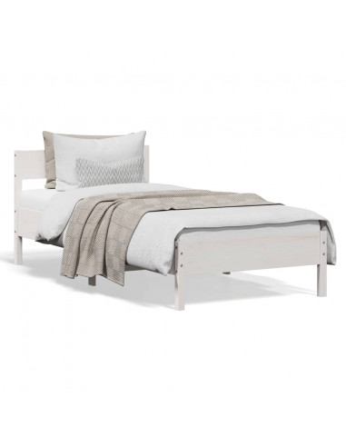 Giroletto con Testiera Bianco 75x190 cm Legno Massello di Pino