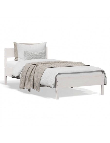 Giroletto con Testiera Bianco 75x190 cm Legno Massello di Pino