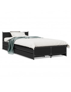 Giroletto con Cassetti Nero 90x200 cm in Legno Multistrato 2