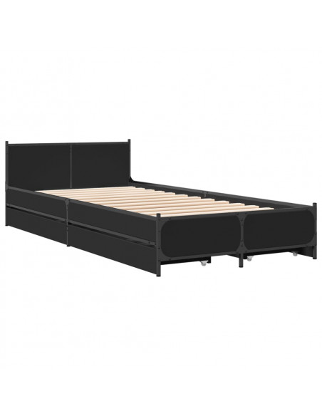 Giroletto con Cassetti Nero 90x200 cm in Legno Multistrato