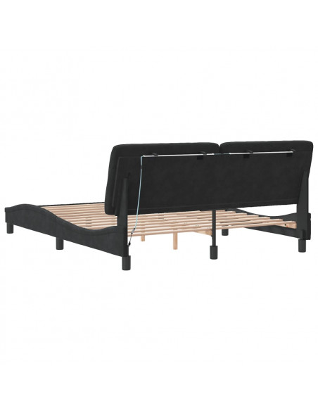 Giroletto con Luci LED Nero 160x200 cm in Velluto