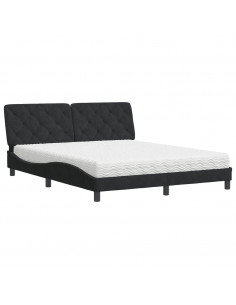 Letto con Materasso Nero 160x200 cm in Velluto 2