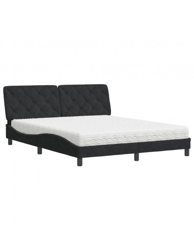 Letto con Materasso Nero 160x200 cm in Velluto