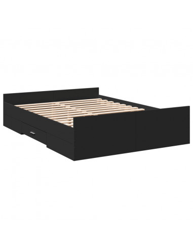 Giroletto con Cassetti Nero 135x190 cm in Legno Multistrato