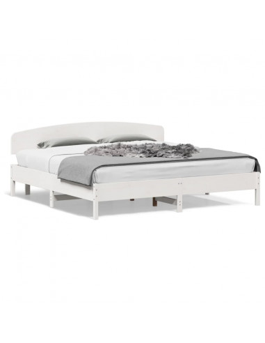 Giroletto con Testiera Bianco 200x200 cm Legno Massello di Pino