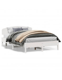 Giroletto con Testiera Bianco 150x200 cm Legno Massello di Pino 2