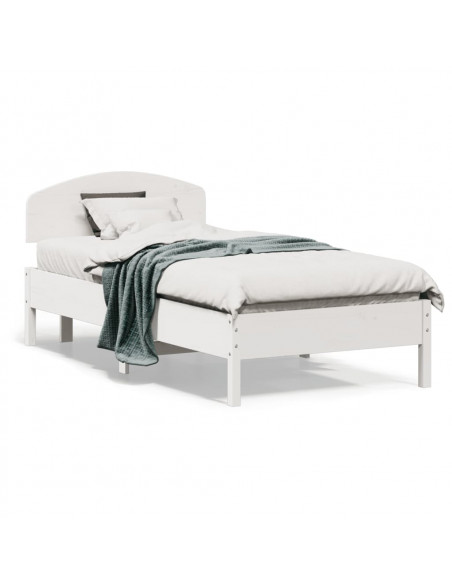 Giroletto con Testiera Bianco 90x190 cm Legno Massello di Pino