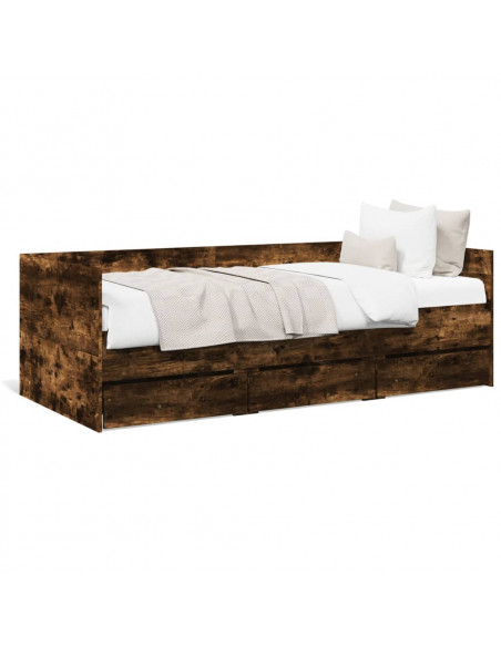 Divano Letto con Cassetti Rovere Fumo 90x200 cm Multistrato