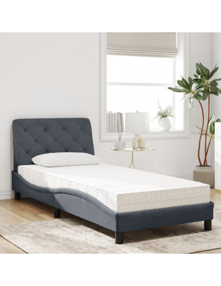 Letto con Materasso Grigio Scuro 90x190 cm in Velluto