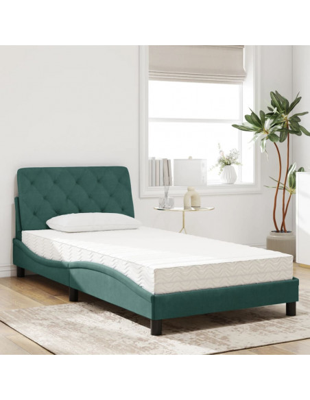 Letto con Materasso Verde Scuro 100x200 cm in Velluto