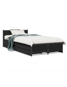 Giroletto con Cassetti Nero 90x190 cm in Legno Multistrato 2