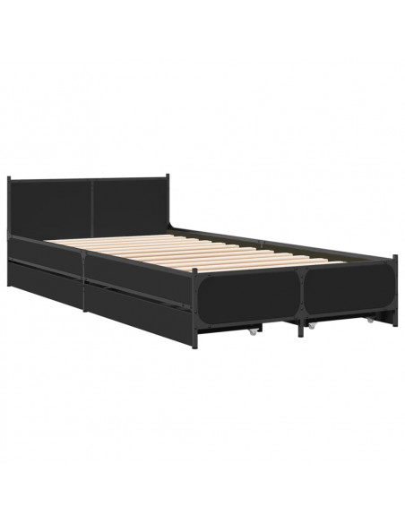 Giroletto con Cassetti Nero 90x190 cm in Legno Multistrato