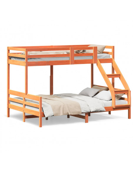 Letto a Castello 80x200/140x200 cm Marrone Cera Massello Pino